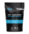 Black and blue package of Fluid 100% Collagen Peptides Powder on a white background