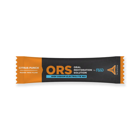 ORS Oral Rehydration Solution package on a white background