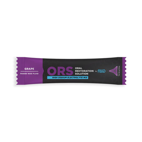 ORs (Oral Rehydration Solutions) packet with purple and black design on a white background