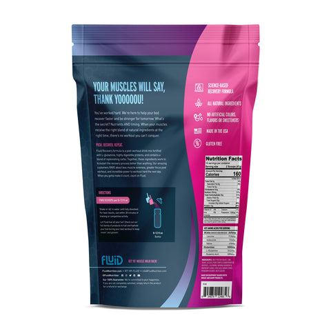 Supplement package with blue and pink design on a white background