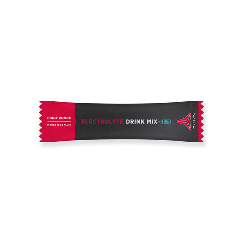 Electrolyte drink mix packet with red and black design on a white background