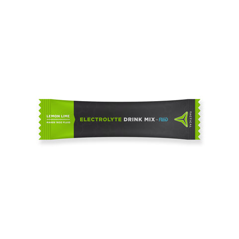 Electrolyte drink mix packet with green and black design on a white background
