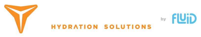 Logo for Hydration Solutions by Fluid with an orange triangle and blue 'Fluid' text.