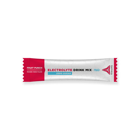 Electrolyte drink mix packet with red and white design on a white background