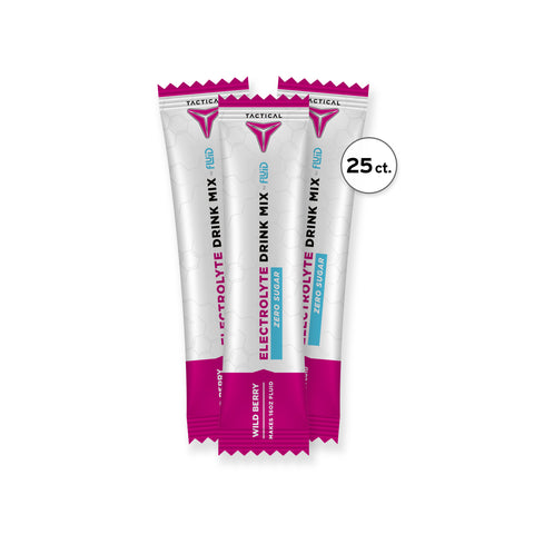 Three packets of Tactical Food Solutions Electrolyte Drink Mix on a white background