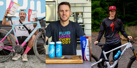 3 new Fluid athletes lined up in an image. From left to right: Tyler Pearce, Jason Connor, and Porsha Murdock.