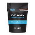Front of 100% Whey Protein Isolate bag from Fluid Sports Nutrition, Chocolate Flavor