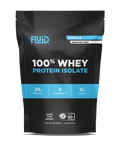 Front of 100% Whey Protein Isolate bag from Fluid Sports Nutrition, Vanilla Flavor