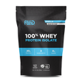 Front of 100% Whey Protein Isolate bag from Fluid Sports Nutrition, Vanilla Flavor