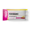Performance energy bar packaging with pink and yellow design on a white background