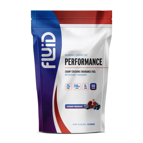 Fluid Performance supplement package on a white background