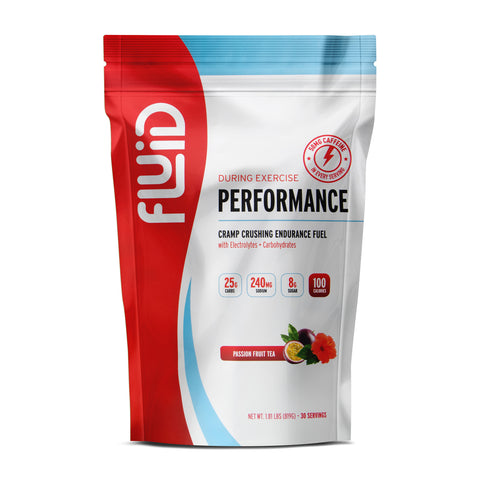 Fluid Performance supplement package on a white background