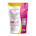 Fluid energy drink mix package with white, pink, and yellow design on a white background