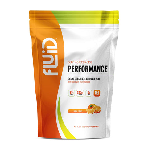 Fluid Performance supplement package on a white background