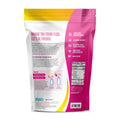 Fluid supplement package with pink and yellow design on a white background