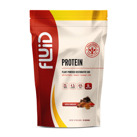 Fluid Protein package with red and yellow design on a white background