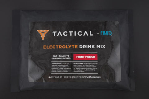 Tactical by Fluid Electrolyte Drink Mix package on a dark background