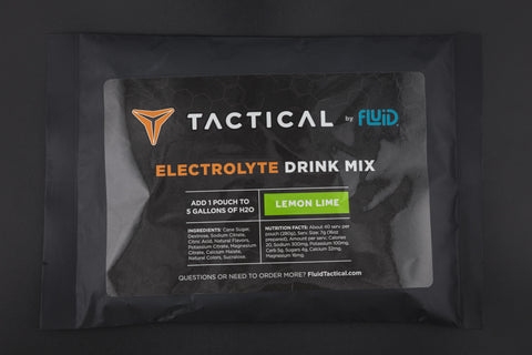 Tactical by Fluid Electrolyte Drink Mix package on a black background