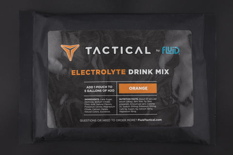 Tactical by Fluid Electrolyte Drink Mix package on a dark background